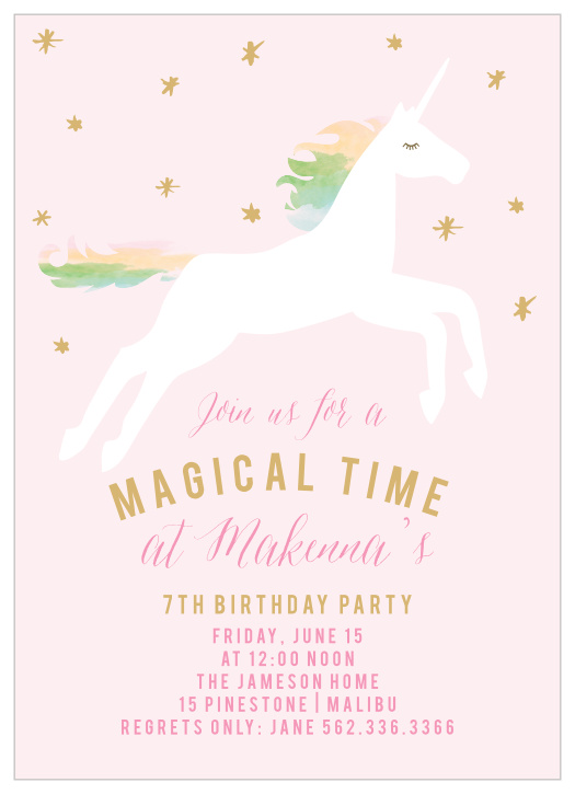 Prepare guest for a magical time with the Rainbow Pony Foil Children's Birthday Party Invitations. 