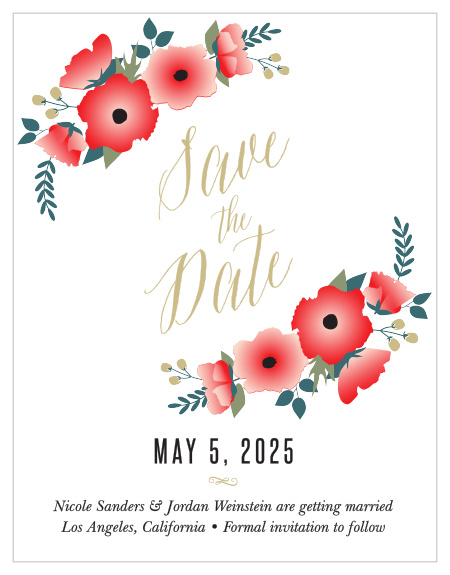 These Watercolor Floral Save-the-Date Cards can be instantly personalized online to match your style.