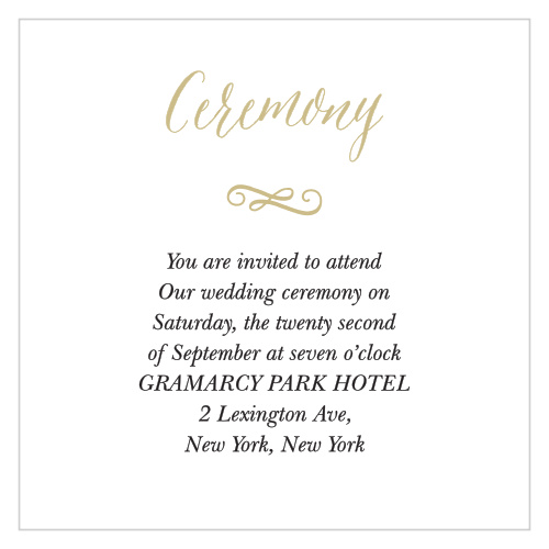Titled by an elegant script in gold print and separated from the main body of text by an artful symbol, our Watercolor Floral Ceremony Cards are perfect for guaranteeing your guests' attendance at the big event.
