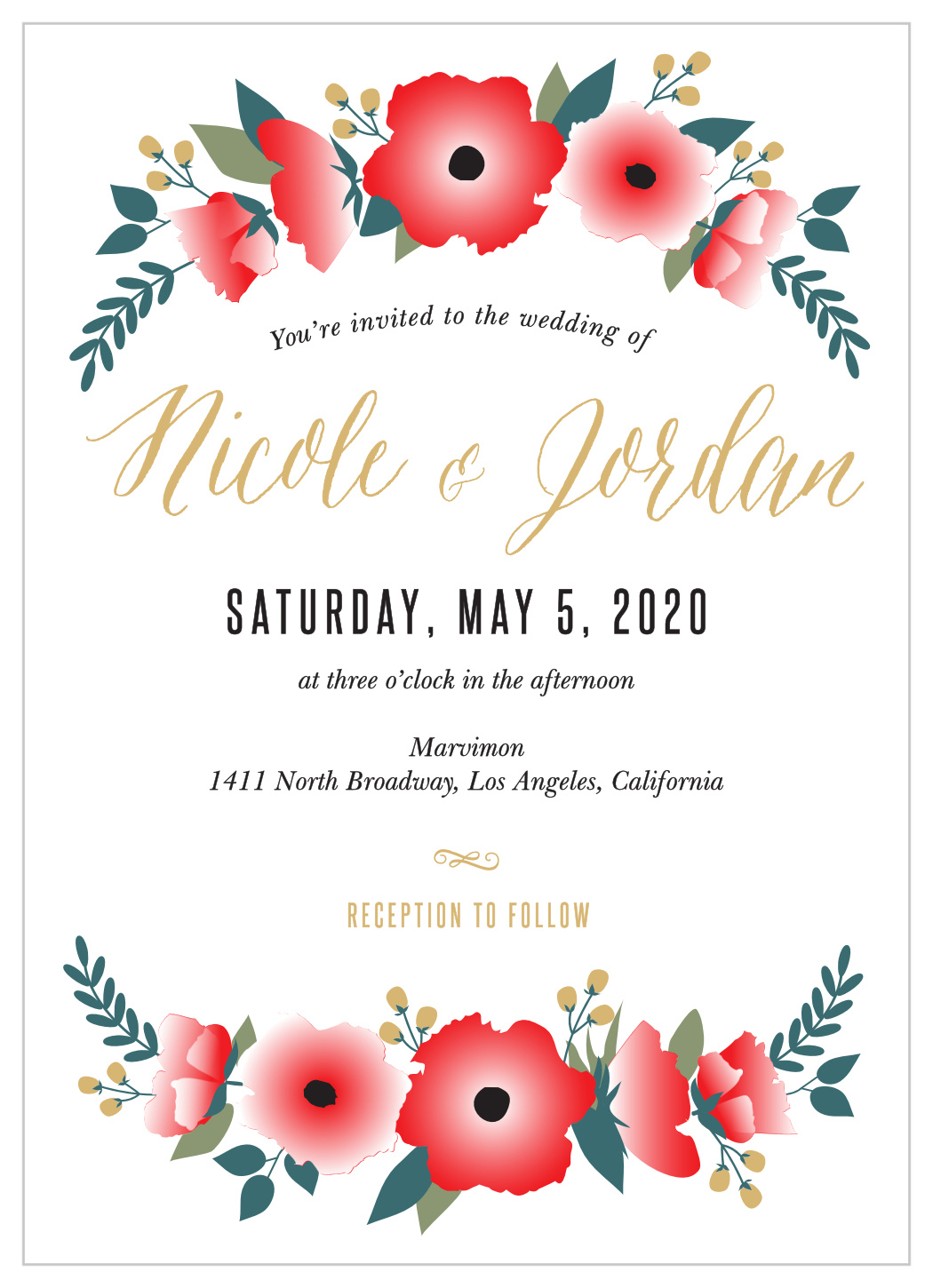 Watercolor Floral Foil Wedding Invitations