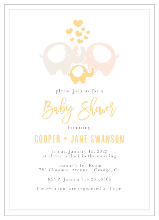 Invite your guests to celebrate the mother-to-be with the Baby Elephant Baby Shower Invitation.