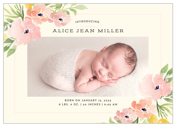 Show off your little one with the Pretty Poppies Birth Announcement.
