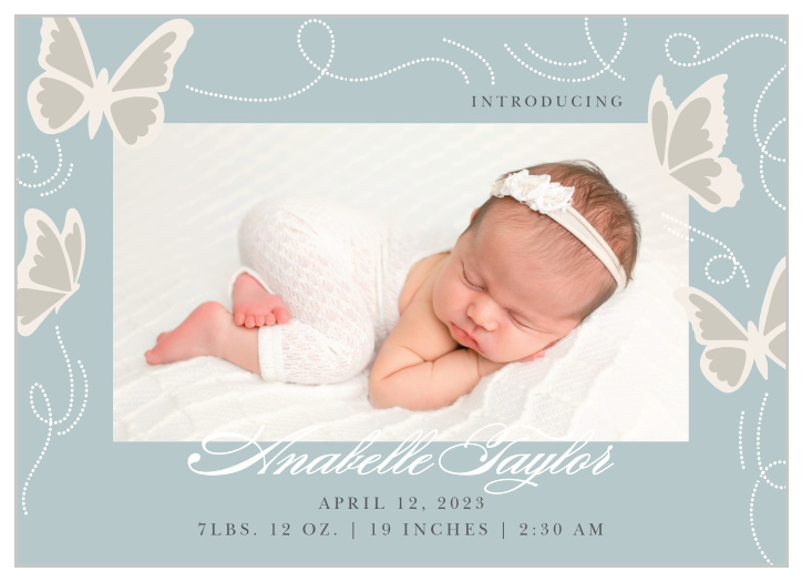 Present your newborn to your family and friends with the Beauteous Butterflies Birth Announcement.