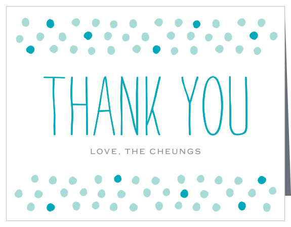 Dots speckle the top and the bottom of the Painted Dots Baby Thank You Cards.