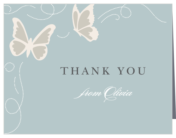 Show your appreciation for your guests with a handwritten message on the inside of the Beauteous Butterflies Baby Shower Thank You Cards.