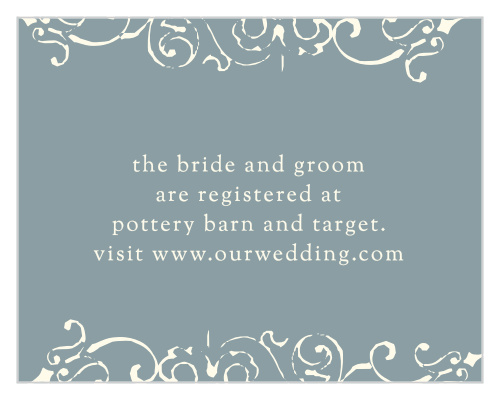 Give guests access to your wedding wish list with the Scrolling Monogram Registry Cards.
