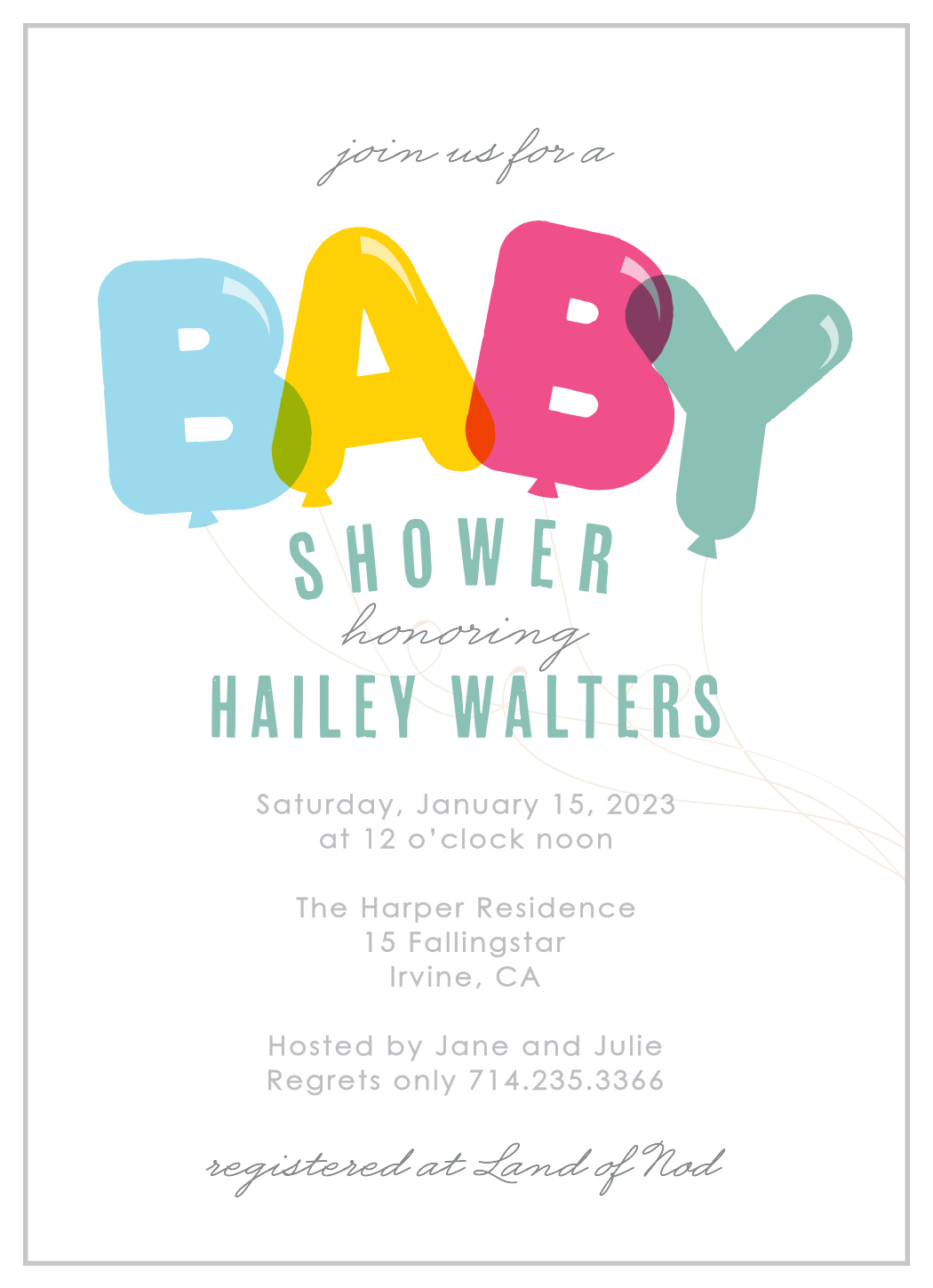 Bubble Balloons Baby Shower Invitations