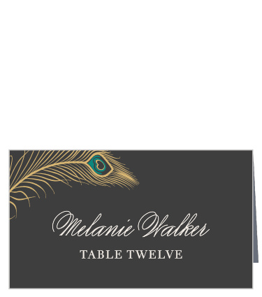 Guide guests to their reception tables with the sumptuous design of the Peacock Feather Foil Place Cards.