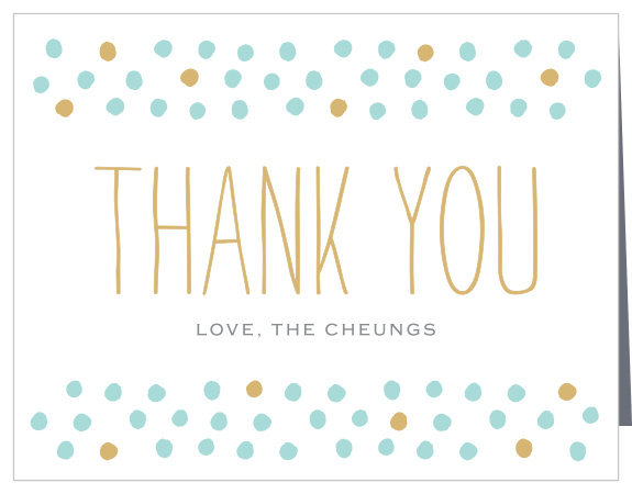 Dots speckle the top and the bottom of the Painted Dots Baby Thank You Cards.