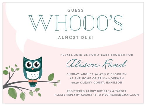 Announce “Whoo’s” almost due with the Night Owl Baby Shower Invitations.