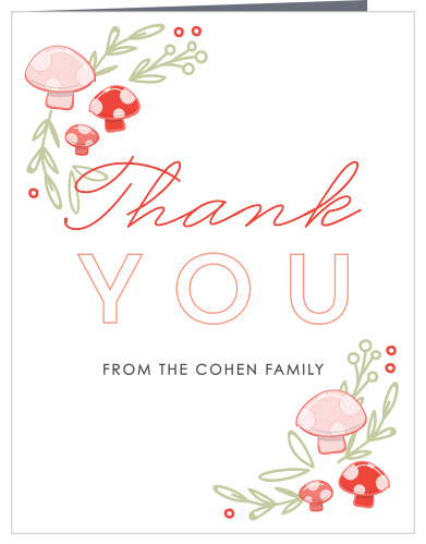 Frame your gratitude with the whimsical mushrooms of the Mushroom Forest Baby Shower Thank You Cards. 