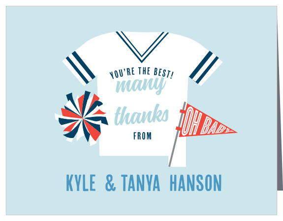 The Go Team Thank You Cards are the perfect thank yous for a sports themed baby shower. 
