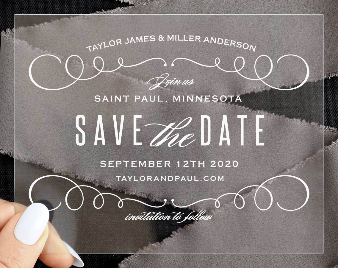 Swirl Frame Clear Save the Date Cards