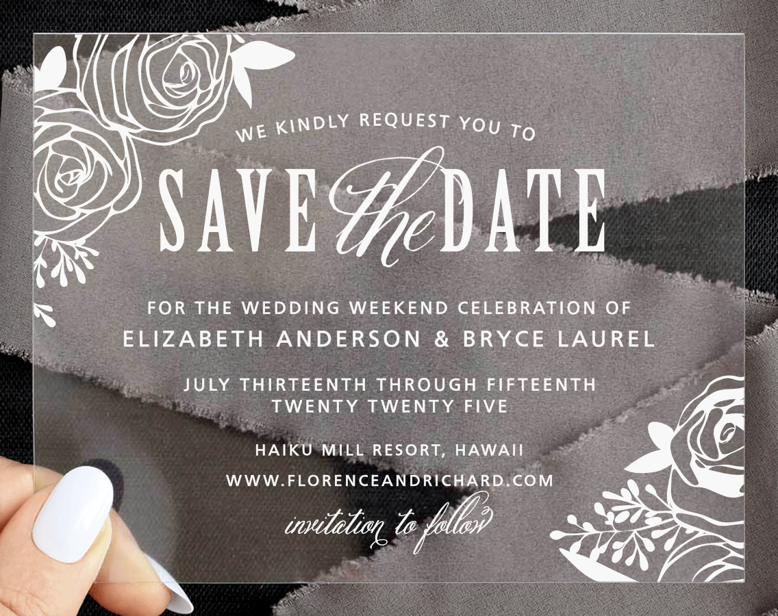 Rustic Flowers Clear Save the Date Cards