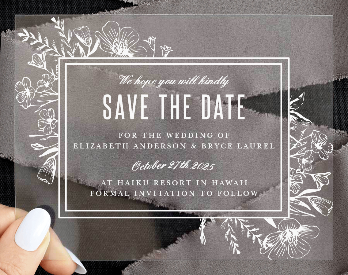 Floral Border Clear Save the Date Cards