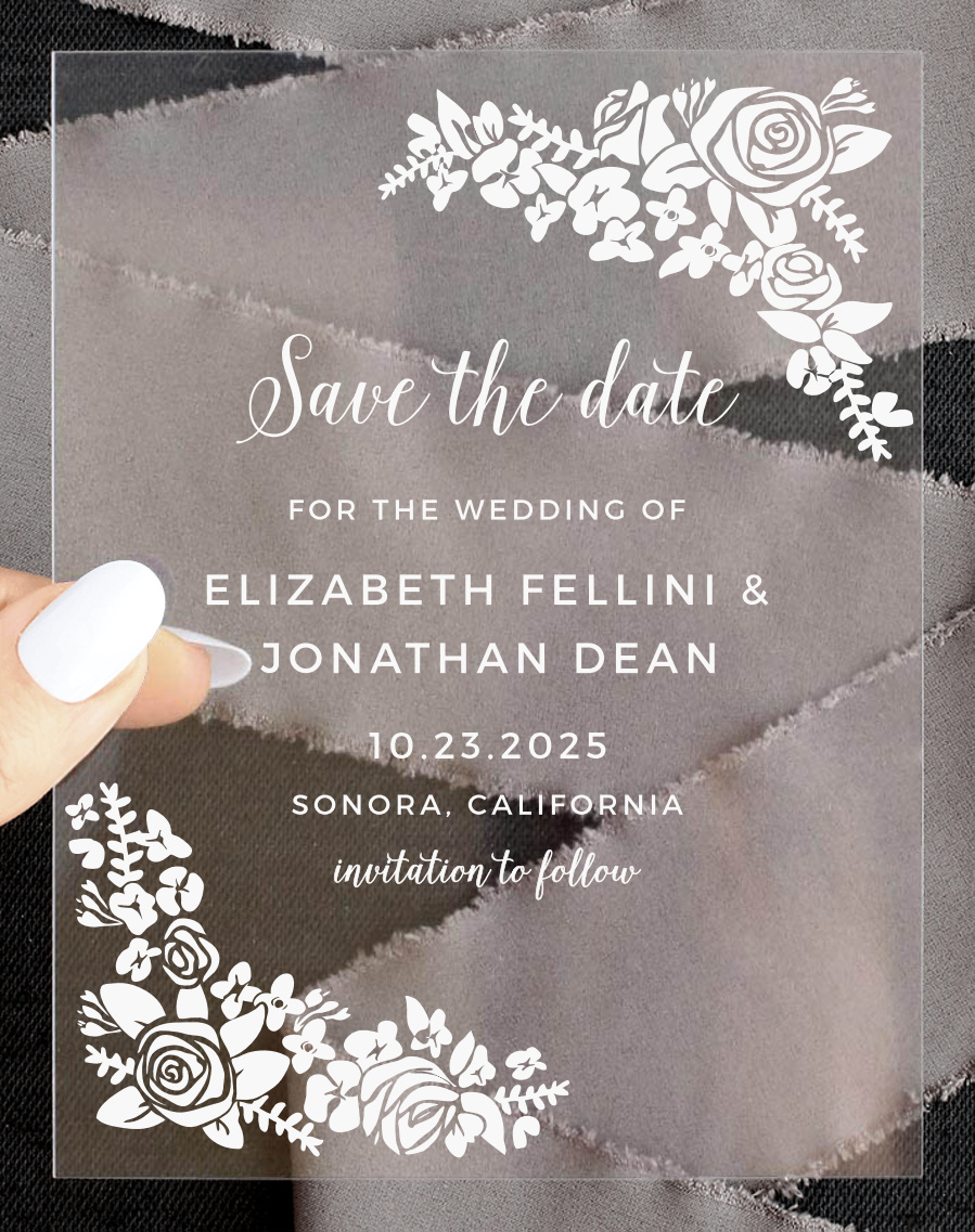 Botanical Corners Clear Save the Date Cards