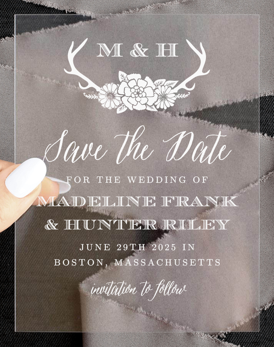 Blossoming Antlers Clear Save the Date Cards