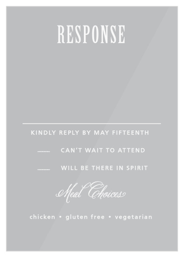 The Rustic Flowers Celar Response Cards are the perfect choice if you would like to collect your guests' reservations and meal choices in a completely unique style.