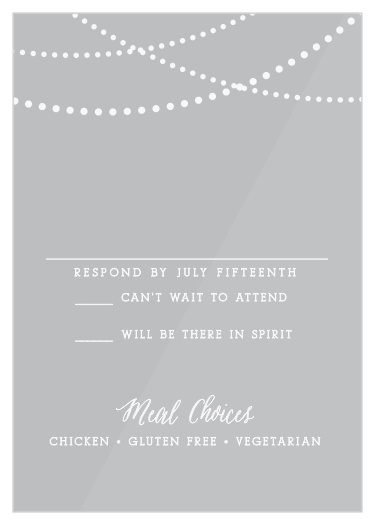 Get the feeling of a simple backyard wedding with the beautiful Lantern Lights Response Card.