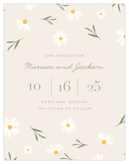 Our Falling Daisies wedding save the date magnets are the perfect way to inform your guests of your future wedding date.