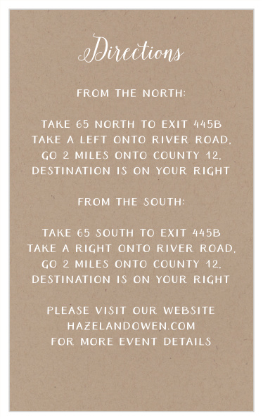 Keep your directions as clear and simple as our Rustic Party Bat Mitzvah Direction Cards.