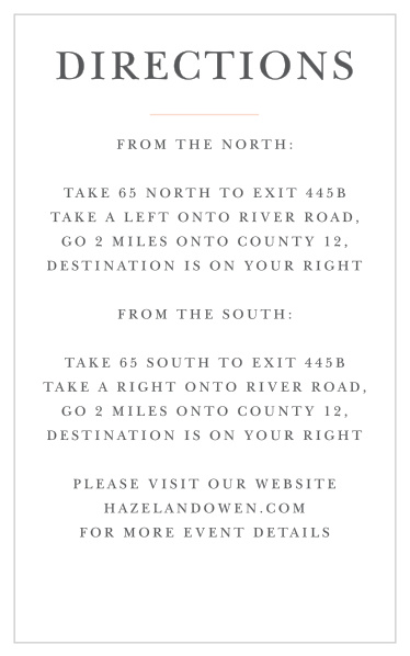 On these Thrilling Thirteen Bat Mitzvah Direction Cards, a short line in the suite's accent color separates the title from the step-by-step directions, which are written in the same upscale, transitional font as the primary invitations.