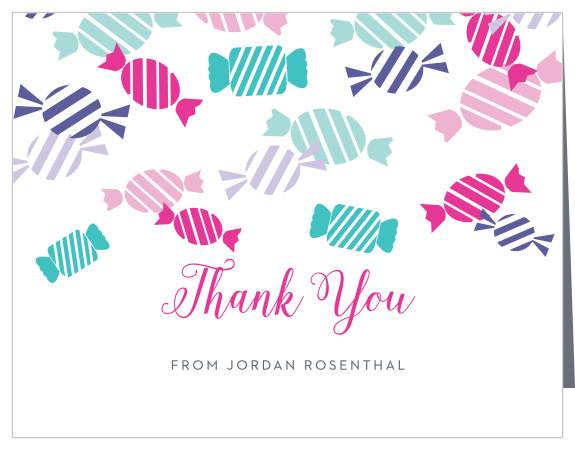Make sure your guests feel appreciated with a Candy Party Bat Mitzvah Thank You Card.