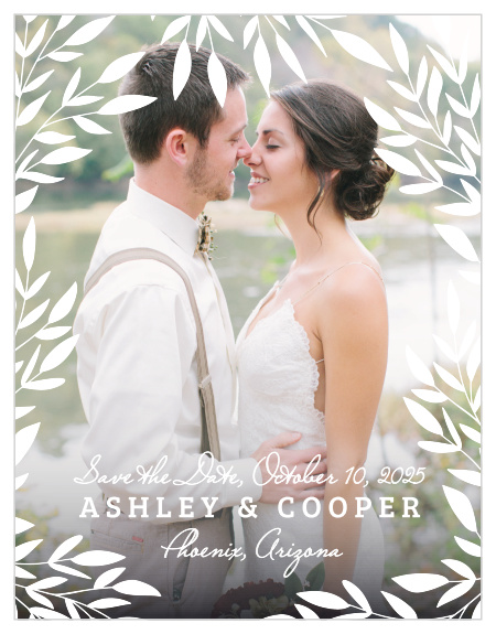 Our lovely Lakeside Leaves Save-the-Date Magnets serve as a gorgeous reminder of your upcoming wedding.