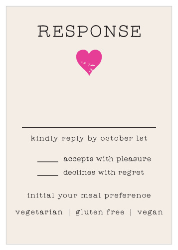 Our Passing Notes Response Cards are artificially yellowed, which, alongside the vintage-print typeface and faded pink heart at the bottom, creates a beautifully aged appearance.