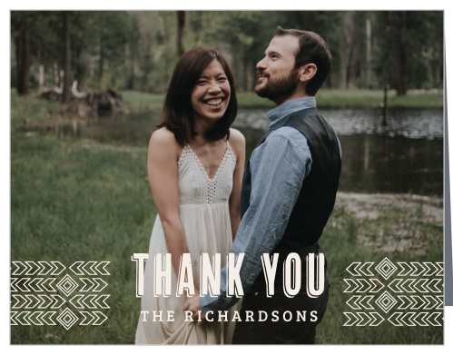 Our Desert Sky Thank You Cards are as beautiful as they are simple: choose one of your favorite engagement photos to serve as the background of the card, then allow the gently feathered arrows to guide your guests to your appreciative sentiment at the center.