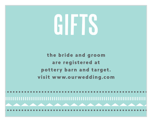 A bold, distinguished title tops our Deco Charm Registry Cards in a stunning white, creating a gorgeous contrast against the glass-blue background.