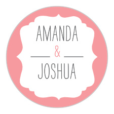On our Simple Seal Stickers, we've inverted the color scheme from the rest of the suite: a light-pink background contrasts beautifully with the classic gray text, which you can use to list your names as well as the date and time of your wedding.