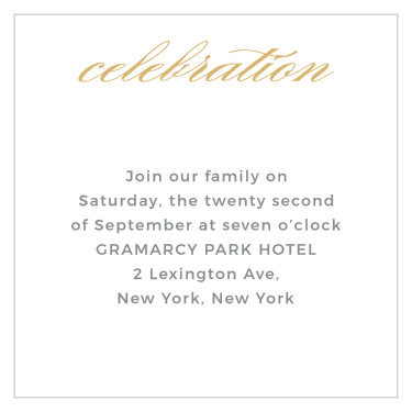 No matter what, there are always those handful of special people you want at your ceremony. Make sure they get the message with the beautifully Golden City Foil Bat Mitzvah Reception Cards.