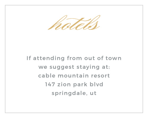 With its simple feel the Golden City Foil Bat Mitzvah Lodging Cards is the perfect addition to your invitation set.