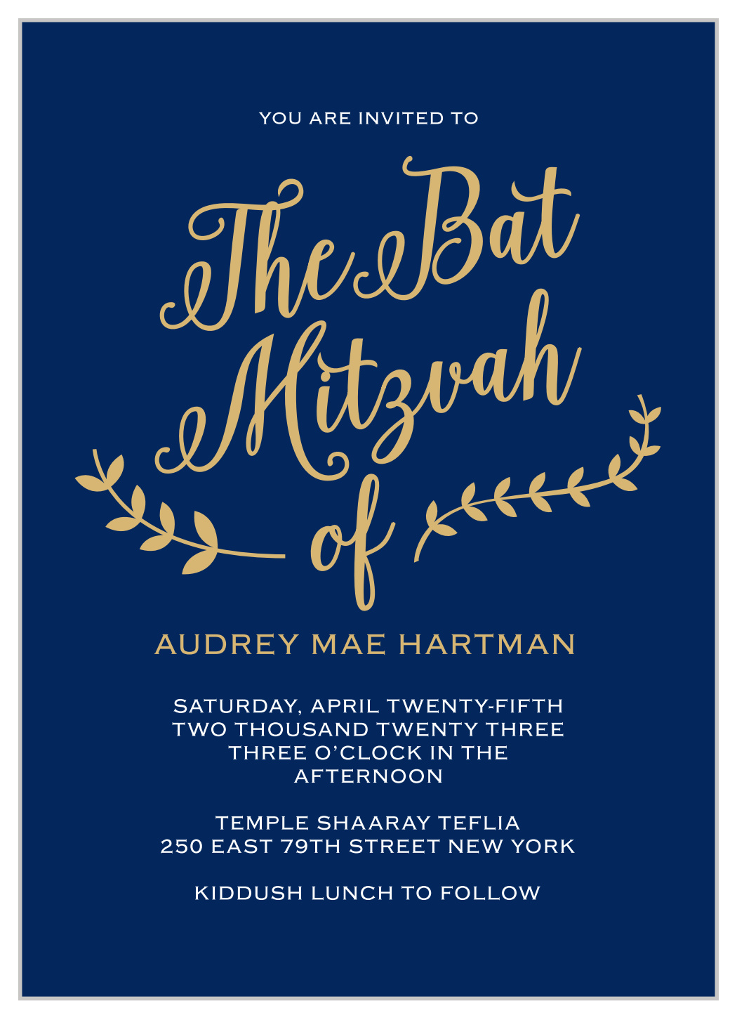 Lovely Lettering Foil Bat Mitzvah Invitations