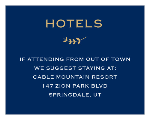 Beautiful simplicity makes the Lovely Lettering Foil Bat Mitzvah Lodging Cards an excellent enclosure card to include in your invitation set.