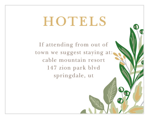 Help your guests find the most suitable hotel with Regal Wreath Foil Bat Mitzvah Lodging Cards.