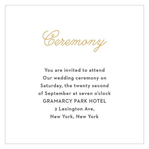 Do you want to have a smaller Wedding Ceremony with close family and friends? Use the Le Jardinier Foil Ceremony Cards to invite your guest to a more intimate ceremony, or use it as a reception card.