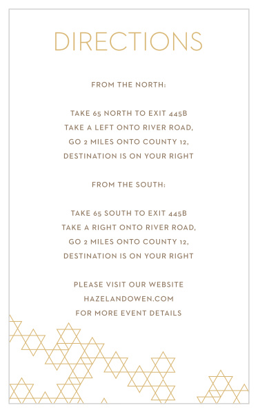 With Star Pattern Foil Bar Mitzvah Direction Cards, you can ensure that your guests don't get lost looking for your venue.