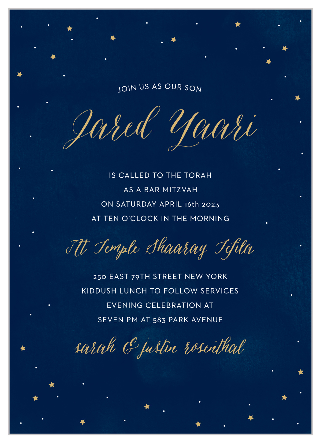 Starry Night Foil Bar Mitzvah Invitations