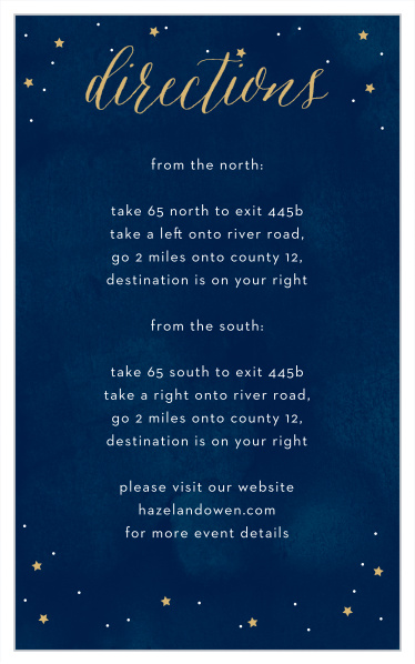 Recalibrate their navigation systems with Starry Night Foil Bar Mitzvah Direction Cards.
