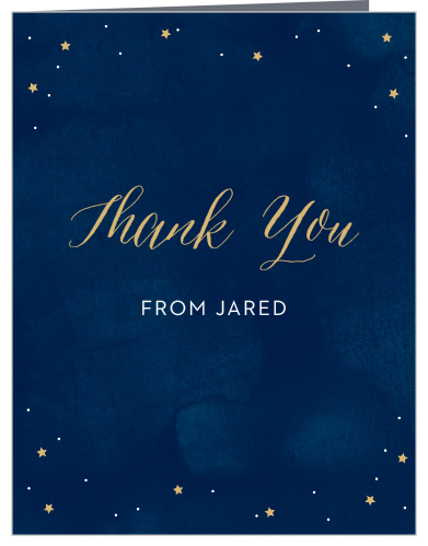 These Starry Night Foil Bar Mitzvah Thank You Cards are a beautiful way to show your gratitude to their recipients.