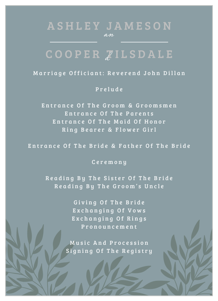 Lakeside Leaves Foil Wedding Programs