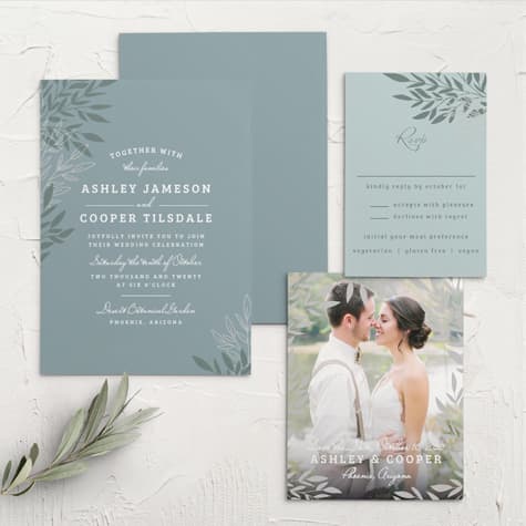 Lakeside Leaves Foil Wedding Invitations