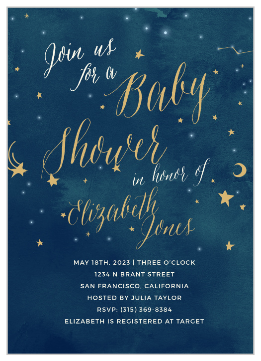 Invite friends and family to celebrate the radiant mother-to-be with the Twinkle Twinkle Foil Baby Shower Invitations from the Love Vs Design Collection at Basic Invite. 