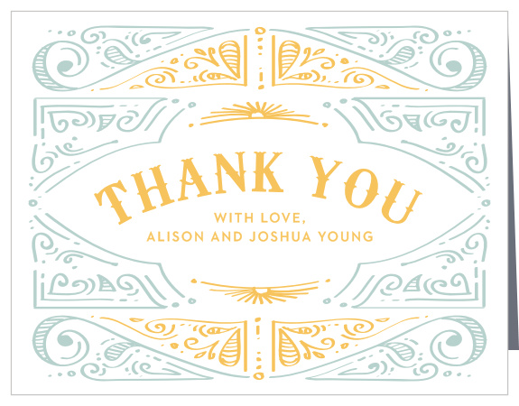Cheerful Celebrations Thank You Cards feature a bright, playful yellow title in the center declaring your gratitude.