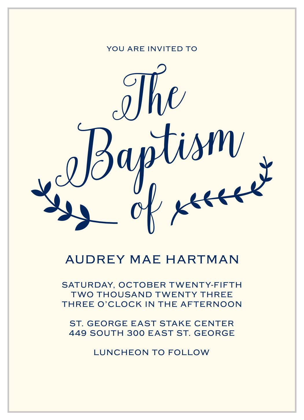Lovely Lettering LDS Baptism Invitations