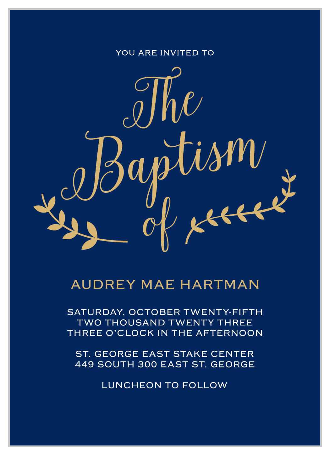 Lovely Lettering Foil LDS Baptism Invitations