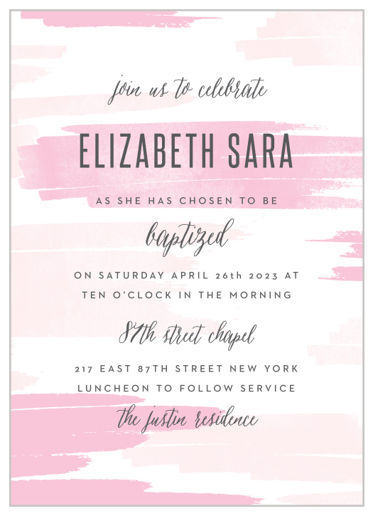 Announce your daughter's baptism with our soft Pleasant Paintbrush Bat Mitzvah Invitations.