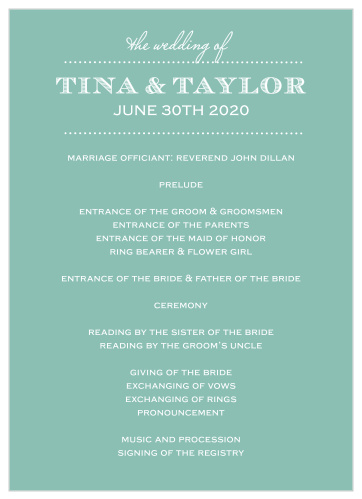 Provide an agenda for each of your guests at the wedding using the Vintage Label Wedding Programs.